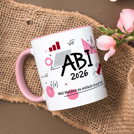 SEO. Bedruckte Tasse mit Spruch - Abi - Personalisiert mit Namen - Rosa Linkreich