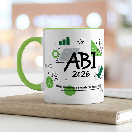 SEO. Bedruckte Tasse mit Spruch - Abi - Personalisiert mit Namen - Grün Linkreich