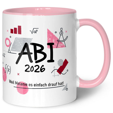 SEO. Bedruckte Tasse mit Spruch - Abi - Personalisiert mit Namen - Rosa Linkreich