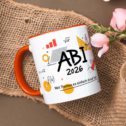 SEO. Bedruckte Tasse mit Spruch - Abi - Personalisiert mit Namen - Orange Linkreich