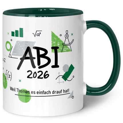 SEO. Bedruckte Tasse mit Spruch - Abi - Personalisiert mit Namen - Dunkelgrün Linkreich