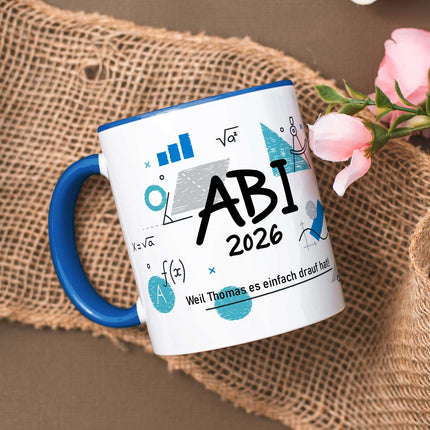 SEO. Bedruckte Tasse mit Spruch - Abi - Personalisiert mit Namen - Blau Linkreich