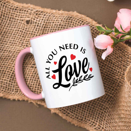 SEO. Bedruckte Tasse mit Spruch - All you need is love - Rosa Linkreich