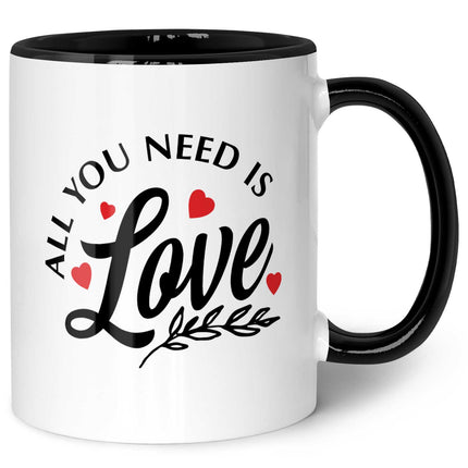 SEO. Bedruckte Tasse mit Spruch - All you need is love - Schwarz & Weiß Linkreich