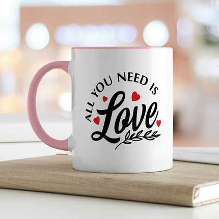 SEO. Bedruckte Tasse mit Spruch - All you need is love - Rosa Linkreich