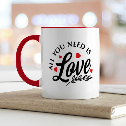 SEO. Bedruckte Tasse mit Spruch - All you need is love - Rot Linkreich
