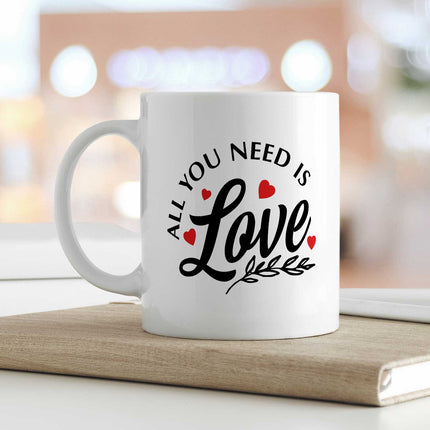 SEO. Bedruckte Tasse mit Spruch - All you need is love - Weiß Linkreich