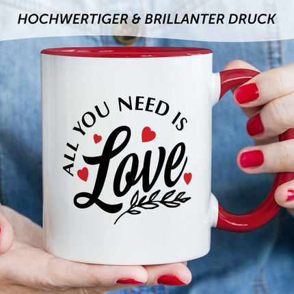 SEO. Bedruckte Tasse mit Spruch - All you need is love - Rot Linkreich