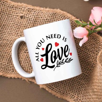 SEO. Bedruckte Tasse mit Spruch - All you need is love - Weiß Linkreich