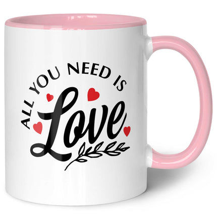SEO. Bedruckte Tasse mit Spruch - All you need is love - Rosa Linkreich