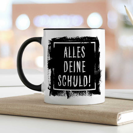 SEO. Bedruckte Tasse mit Spruch Alles Deine Schuld! - Weiß Linkreich