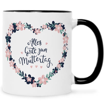 SEO. Bedruckte Tasse mit Spruch Alles gute zum Muttertag - Schwarz & Weiß Linkreich