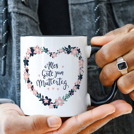 SEO. Bedruckte Tasse mit Spruch Alles gute zum Muttertag - Schwarz & Weiß Linkreich
