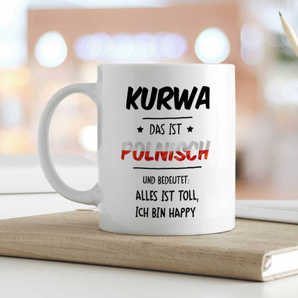 SEO. Bedruckte Tasse mit Spruch Alles toll Kurwa - Weiß Linkreich