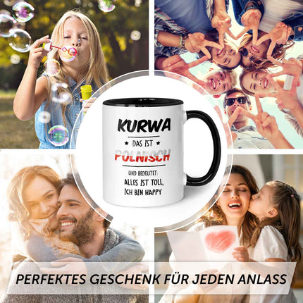 SEO. Bedruckte Tasse mit Spruch Alles toll Kurwa - Schwarz & Weiß Linkreich