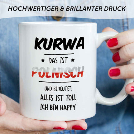 SEO. Bedruckte Tasse mit Spruch Alles toll Kurwa - Weiß Linkreich