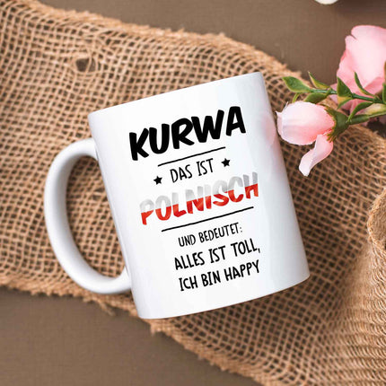 SEO. Bedruckte Tasse mit Spruch Alles toll Kurwa - Weiß Linkreich