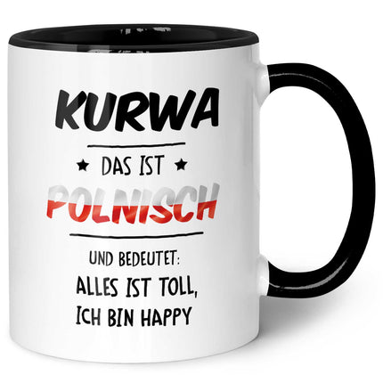 SEO. Bedruckte Tasse mit Spruch Alles toll Kurwa - Schwarz & Weiß Linkreich