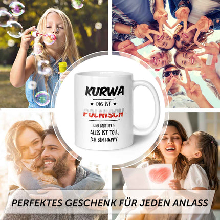 SEO. Bedruckte Tasse mit Spruch Alles toll Kurwa - Weiß Linkreich