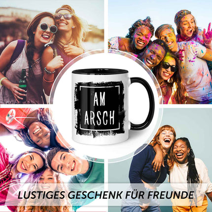 SEO. Bedruckte Tasse mit Spruch - Am Arsch - Schwarz & Weiß Linkreich