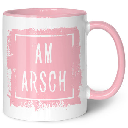 SEO. Bedruckte Tasse mit Spruch - Am Arsch - Rosa Linkreich