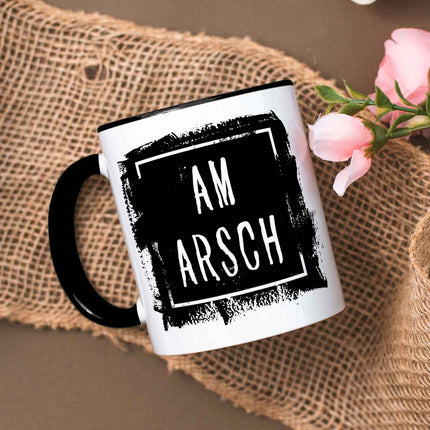 SEO. Bedruckte Tasse mit Spruch - Am Arsch - Schwarz & Weiß Linkreich