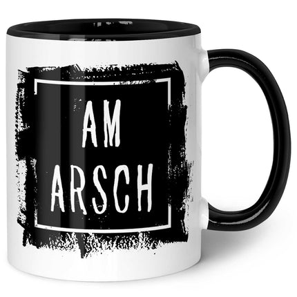 SEO. Bedruckte Tasse mit Spruch - Am Arsch - Schwarz & Weiß Linkreich