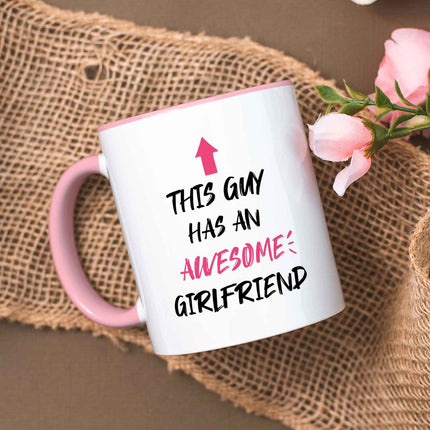 SEO. Bedruckte Tasse mit Spruch - Awesome Girlfriend - Rosa Linkreich