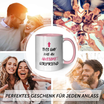 SEO. Bedruckte Tasse mit Spruch - Awesome Girlfriend - Rosa Linkreich