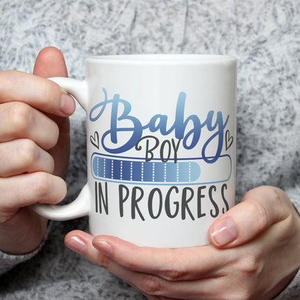 SEO. Bedruckte Tasse mit Spruch Baby in Progress - Boy Weiß Linkreich