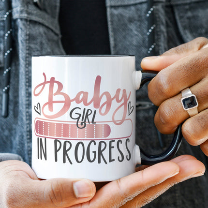 SEO. Bedruckte Tasse mit Spruch Baby in Progress - Boy Schwarz & Weiß Linkreich