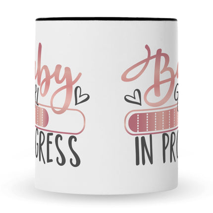 SEO. Bedruckte Tasse mit Spruch Baby in Progress - Boy Schwarz & Weiß Linkreich