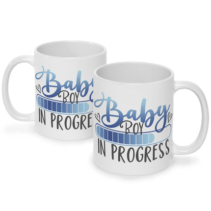 SEO. Bedruckte Tasse mit Spruch Baby in Progress - Boy Weiß Linkreich