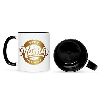 SEO. Bedruckte Tasse mit Spruch Beste Mama der Welt - Mom Schwarz & Weiß Linkreich
