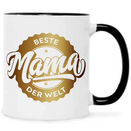 SEO. Bedruckte Tasse mit Spruch Beste Mama der Welt - Mom Schwarz & Weiß Linkreich
