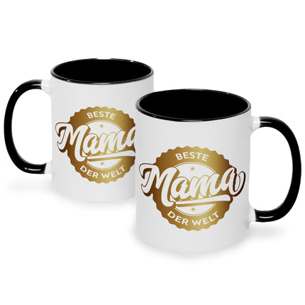 SEO. Bedruckte Tasse mit Spruch Beste Mama der Welt - Mom Schwarz & Weiß Linkreich