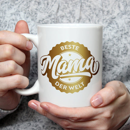 SEO. Bedruckte Tasse mit Spruch Beste Mama der Welt - Mom Weiß Linkreich