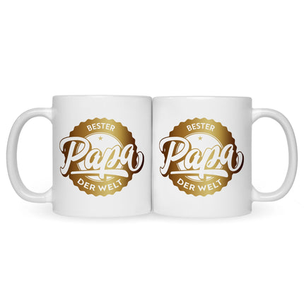 SEO. Bedruckte Tasse mit Spruch Bester Papa der Welt - Dad Weiß Linkreich