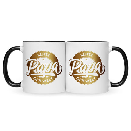 SEO. Bedruckte Tasse mit Spruch Bester Papa der Welt - Dad Schwarz & Weiß Linkreich