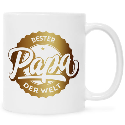 SEO. Bedruckte Tasse mit Spruch Bester Papa der Welt - Dad Schwarz & Weiß Linkreich