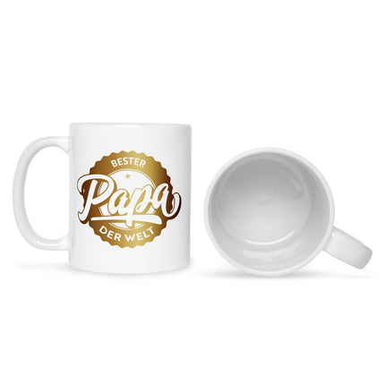 SEO. Bedruckte Tasse mit Spruch Bester Papa der Welt - Dad Weiß Linkreich