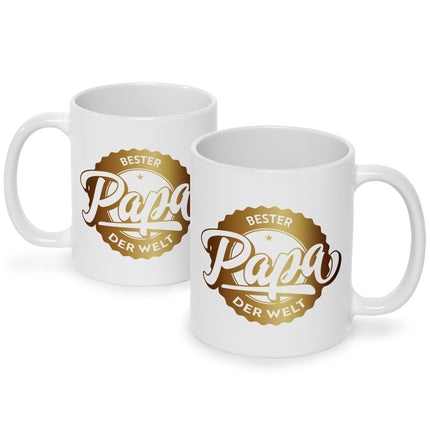 SEO. Bedruckte Tasse mit Spruch Bester Papa der Welt - Dad Weiß Linkreich