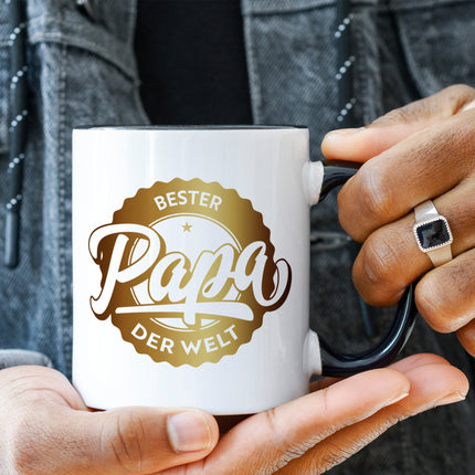 SEO. Bedruckte Tasse mit Spruch Bester Papa der Welt - Dad Weiß Linkreich