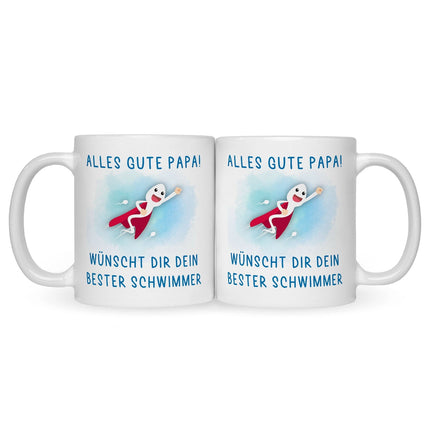 SEO. Bedruckte Tasse mit Spruch Bester Schwimmer - Junge Weiß Linkreich