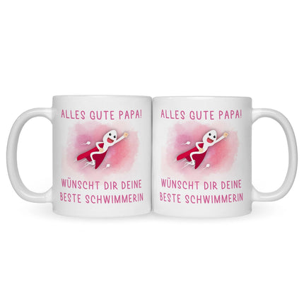 SEO. Bedruckte Tasse mit Spruch Bester Schwimmer - Mädchen Weiß Linkreich