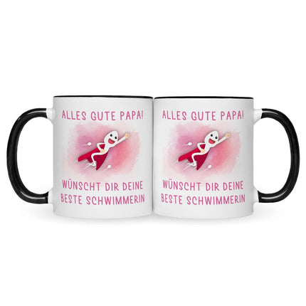 SEO. Bedruckte Tasse mit Spruch Bester Schwimmer - Mädchen Schwarz & Weiß Linkreich