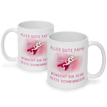 SEO. Bedruckte Tasse mit Spruch Bester Schwimmer - Mädchen Weiß Linkreich