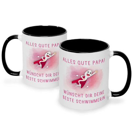 SEO. Bedruckte Tasse mit Spruch Bester Schwimmer - Mädchen Schwarz & Weiß Linkreich