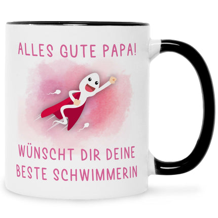 SEO. Bedruckte Tasse mit Spruch Bester Schwimmer - Mädchen Schwarz & Weiß Linkreich