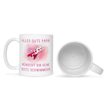 SEO. Bedruckte Tasse mit Spruch Bester Schwimmer - Mädchen Weiß Linkreich